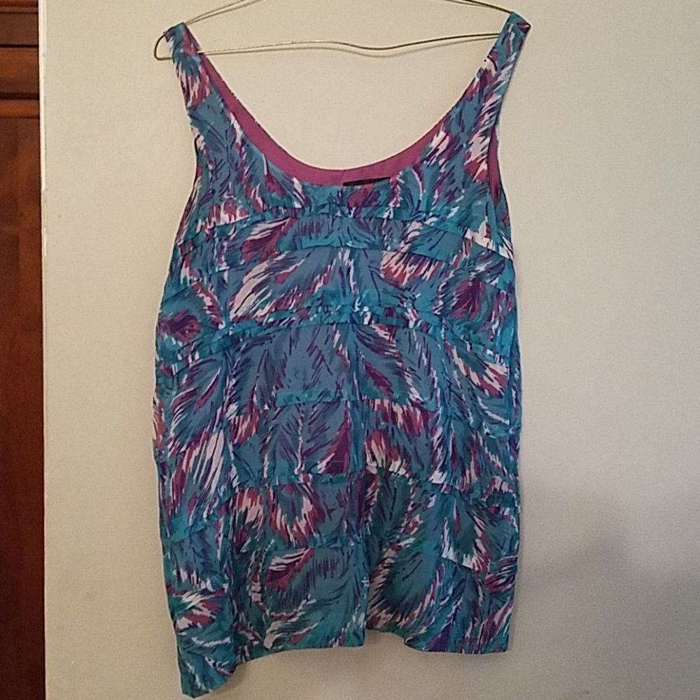 NWOT sz M 100% silk floral tank top ruffled multi